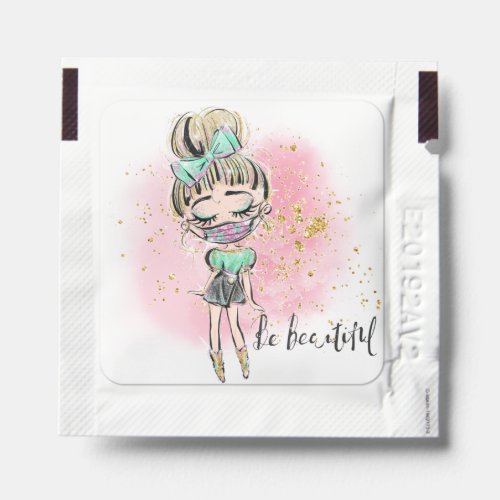 Be Beautiful and Stay Safe  Blonde Pixie in Mask Hand Sanitizer Packet