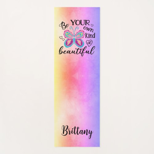 Be Beautiful Butterfly Pastel Watercolor Rainbow Yoga Mat
