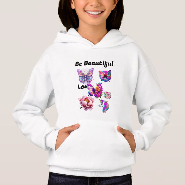 Be Beautiful Butterfly Unicorn Hoodie (Front)