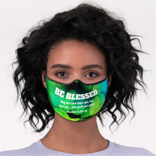 Be Blessed Green Bokeh Christian Blessing Premium Face Mask