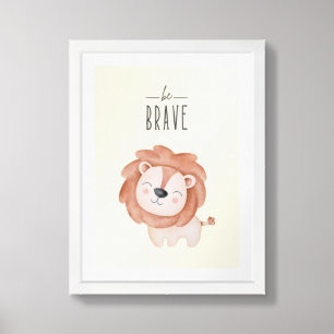 Be Brave Black Texts with Cute Lion Minimalist Framed Art
