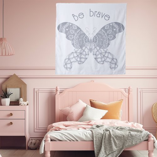 Be Brave  Blue Boho Butterfly Tapestry
