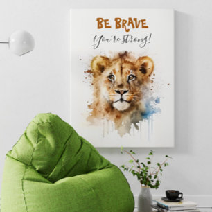 Be Brave Cute Watercolor Little lion Nursery Poster