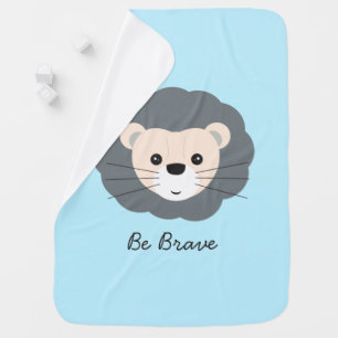 Be Brave Lion Illustration Blue Baby Blanket