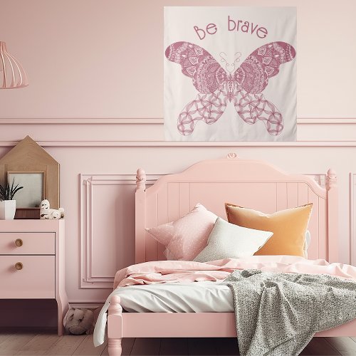 Be Brave  Pink Boho Butterfly Tapestry