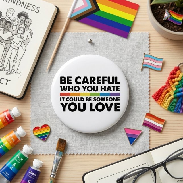 Be Careful Who You Hate Rainbow Ally Quote Button (Creator Uploaded)