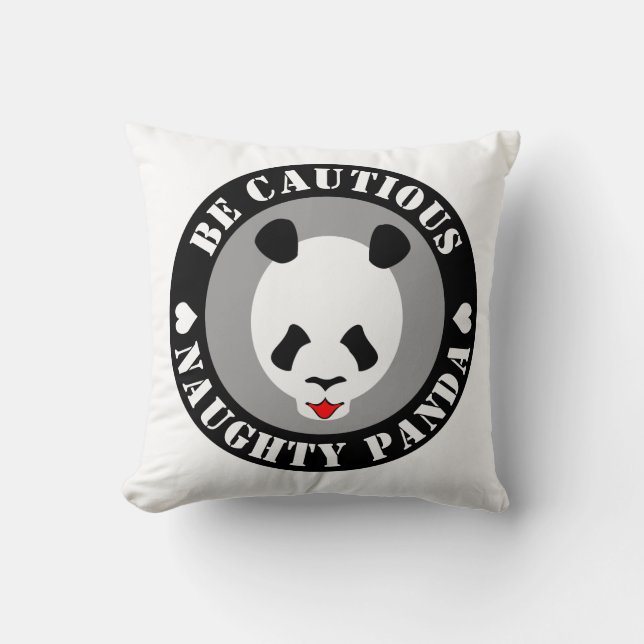 Be Cautious Naught Panda Throw Pillow (Front)