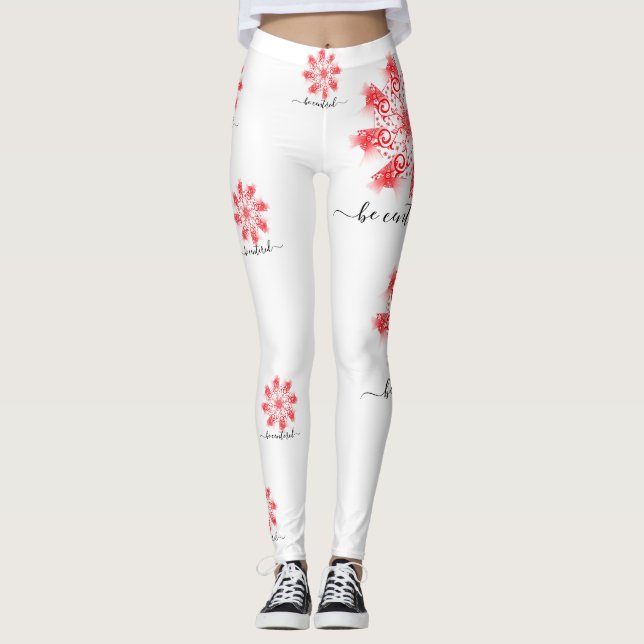 Be centered red mandala fractal line doodle leggings (Front)