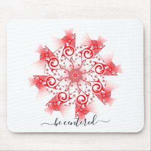 Be centered red mandala fractal line doodle mouse pad