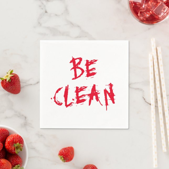 Be Clean red vampire blood typography Halloween Napkins (Insitu)