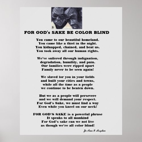 BE COLOR BLIND FOR GODS SAKE poster
