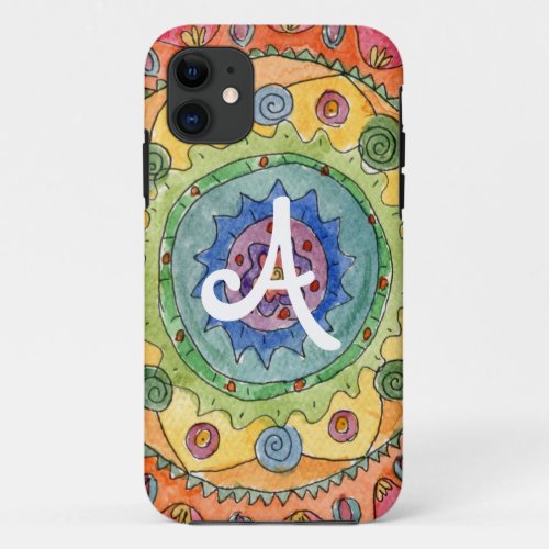 Be Colorful Rainbow Mandala with White Initial iPhone 11 Case