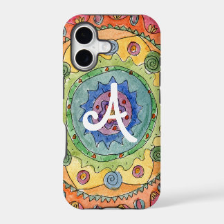 "Be Colorful" Rainbow Mandala with White Initial iPhone 17 Case