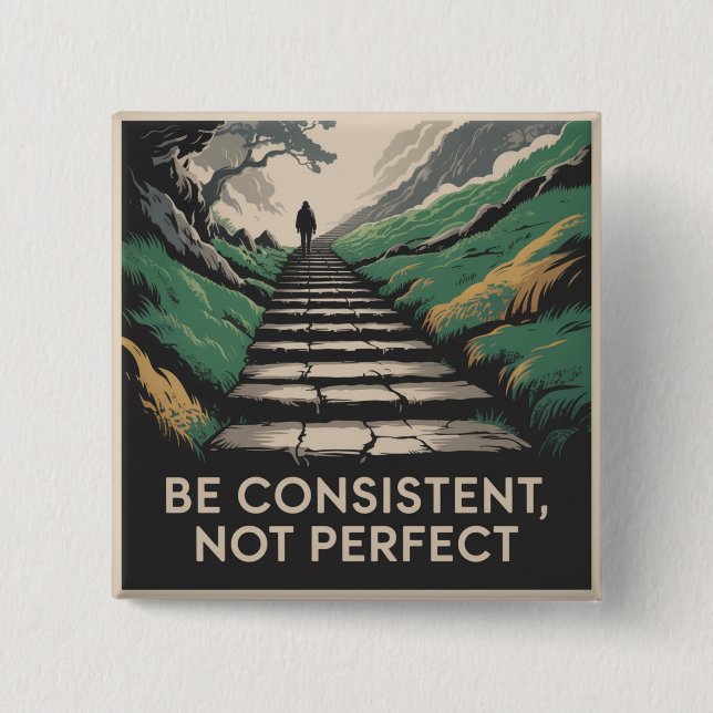 Be Consistent, Not Perfect Button (Front)