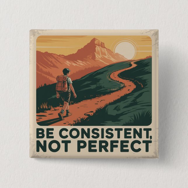 Be Consistent, Not Perfect Button (Front)