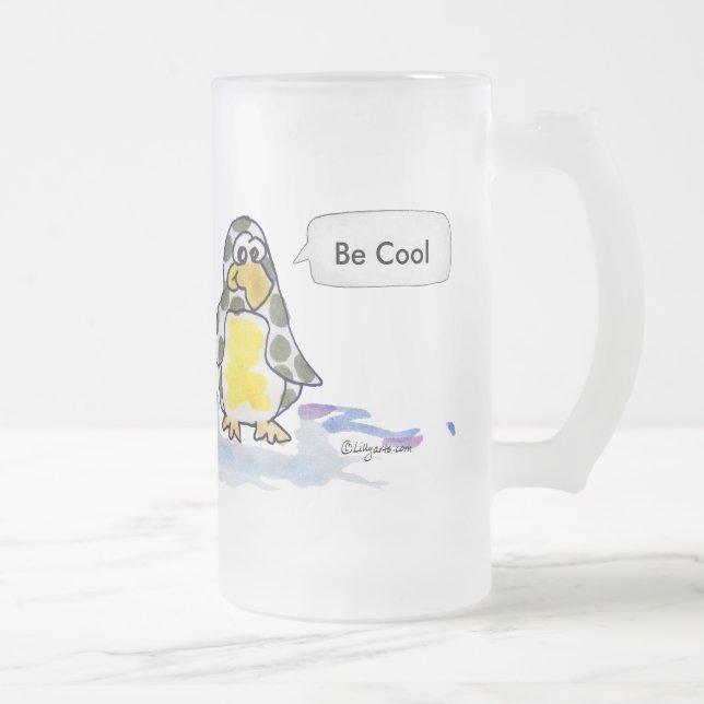 Be Cool Cartoon Penguins Frosted Glass Mug (Right)