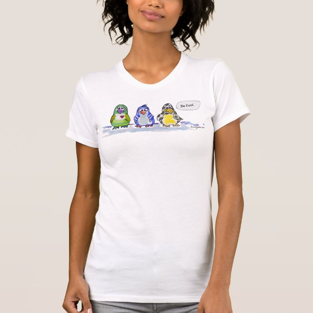Be Cool Cartoon Penguins Thought Bubble T shirt (Front)