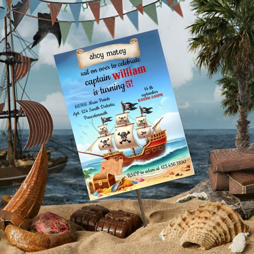 be cool cute pool ship Pirate Birthday Invitation