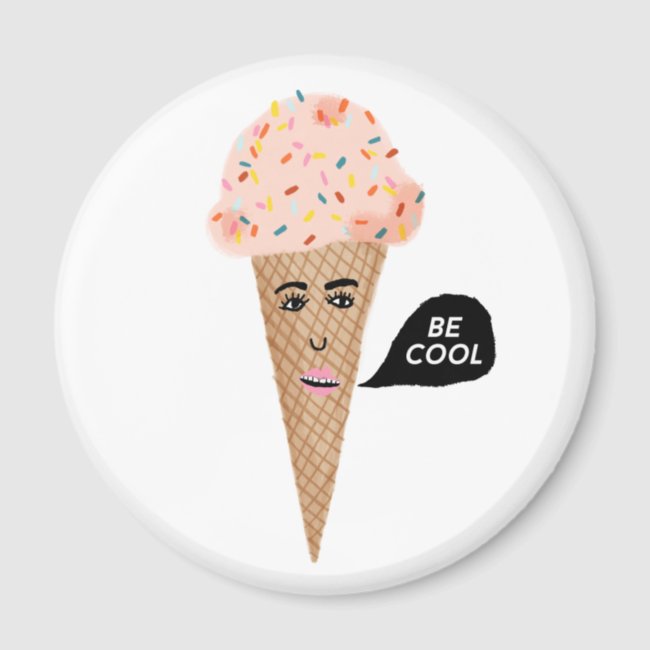 BE COOL Pink Ice Cream Cone Lady Rainbow Sprinkles Magnet