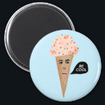 BE COOL Pink Ice Cream Cone Lady Rainbow Sprinkles Magnet<br><div class="desc">Pink Ice Cream Cone Lady sez BE COOL. Check out this magnet with an illustration of a cute pink ice cream cone with rainbow sprinkles. And check out my shop for more ice creams, tacos, broccoli, lemons and all kinds of fun things! You can always add your own text. Let...</div>