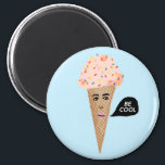 BE COOL Pink Ice Cream Cone Lady Rainbow Sprinkles Magnet<br><div class="desc">Pink Ice Cream Cone Lady sez BE COOL. Check out this magnet with an illustration of a cute pink ice cream cone with rainbow sprinkles. And check out my shop for more ice creams, tacos, broccoli, lemons and all kinds of fun things! You can always add your own text. Let...</div>