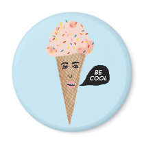 BE COOL Pink Ice Cream Cone Lady Rainbow Sprinkles Magnet