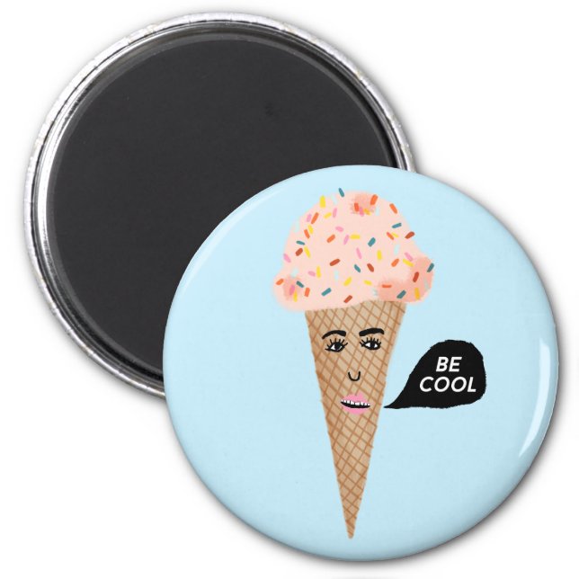 BE COOL Pink Ice Cream Cone Lady Rainbow Sprinkles Magnet (Front)