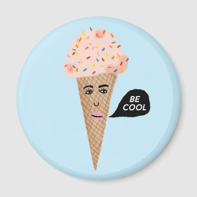 BE COOL Pink Ice Cream Cone Lady Rainbow Sprinkles Magnet