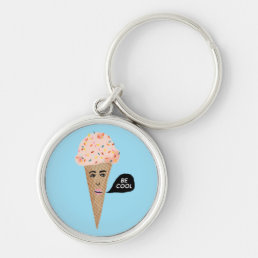 &quot;BE COOL&quot; Pink Ice Cream Cone with Sprinkles Funny Keychain