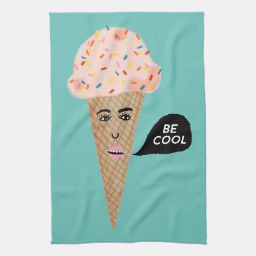 BE COOL pink talking ice cream cone Kitchen Towel