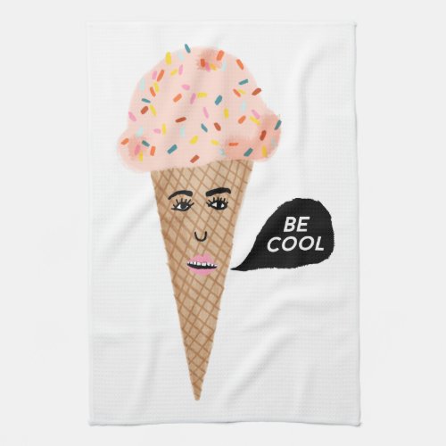 BE COOL pink talking ice cream cone Kitchen Towel