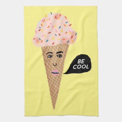 BE COOL pink talking ice cream cone Kitchen Towel
