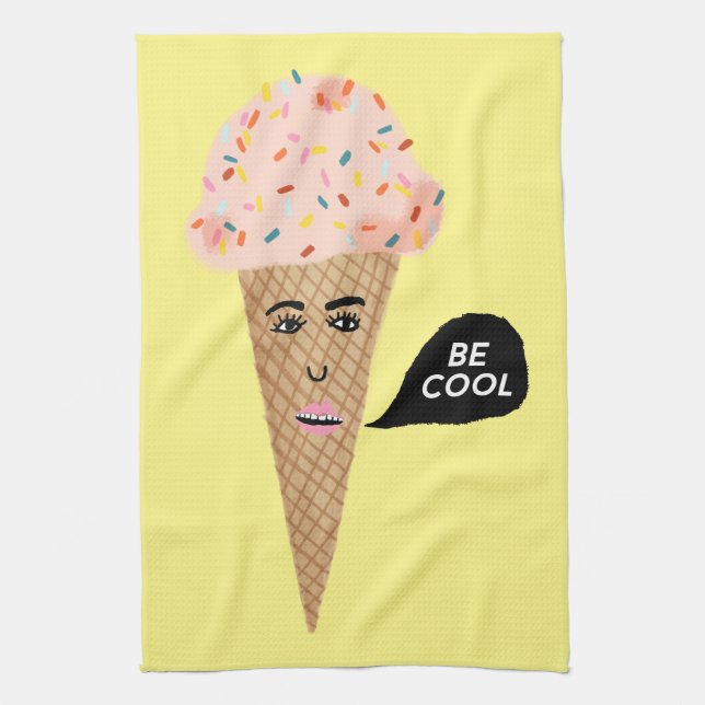 BE COOL pink talking ice cream cone Kitchen Towel (Vertical)