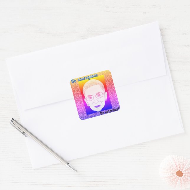 Be Courageous, Be Notorious RBG Retro Square Sticker (Envelope)