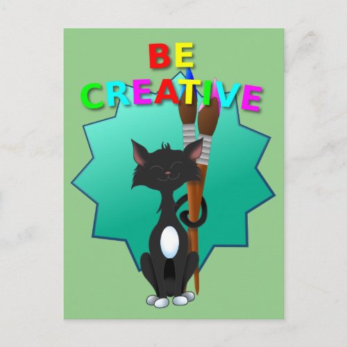 Be Creative Black and White Cat Postcard