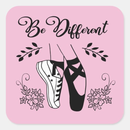 Be Different Ballet Shoes Black and White Square Sticker