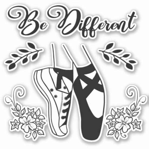 Be Different Ballet Shoes Black and White Sticker