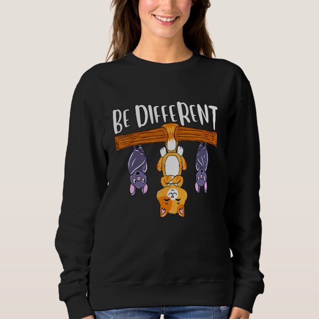 Be different cat with bat on a branch white sweatshirt (Front)