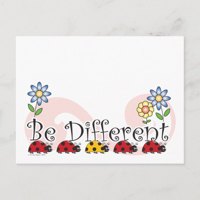 Be Different Ladybugs with Flowers Postcard (Front)
