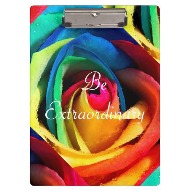 Be Extraordinary/Artsy Geometric Rainbow Rose Clipboard (Front)