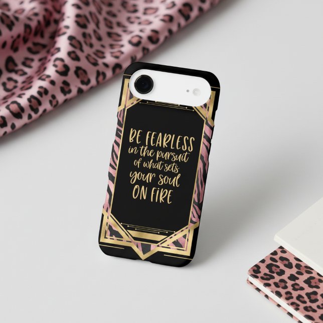 Be Fearless Quote Pink Leopard Print Art Deco Case-Mate iPhone Case (Creator Uploaded)
