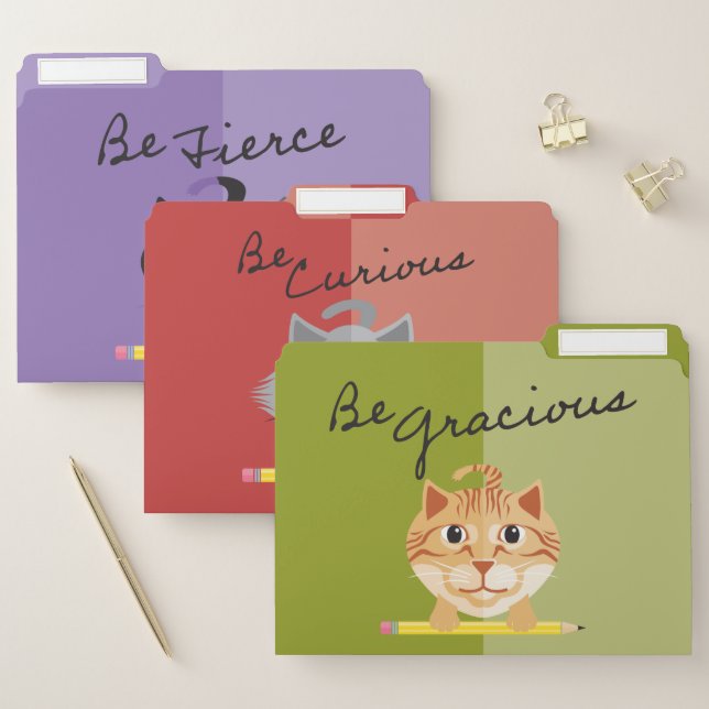 Be Fierce Be Curious Be Gracious Kitty Cat Pencil File Folder (Set)