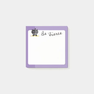 Be Fierce Chic Black Cat Art With Pencil On Purple Post-it Notes