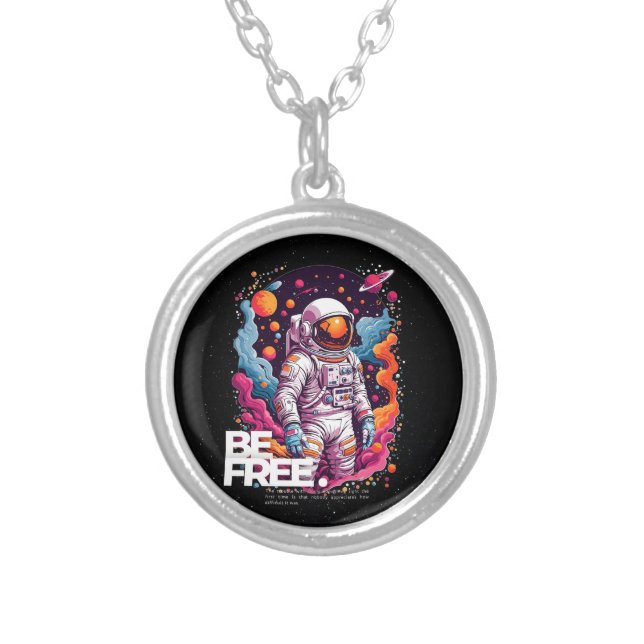 BE FREE Astronaut design  Silver Plated Necklace (Front)