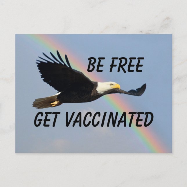 Be Free Get Vaccinated Flying American Bald Eagle Postcard (Front)