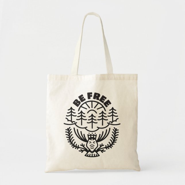 Be Free - Minimalist Forest & Moose Outline Tote Bag (Front)