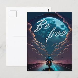 Be Free   Motorcycle riding by moonlight Postcard
