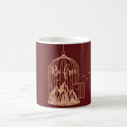 Be Free Out Of Cage Maroon Flying Bird Copper Coffee Mug