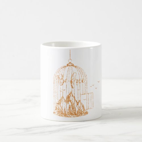 Be Free Rose Gold Bird Cage Mountain Copper Fly Coffee Mug