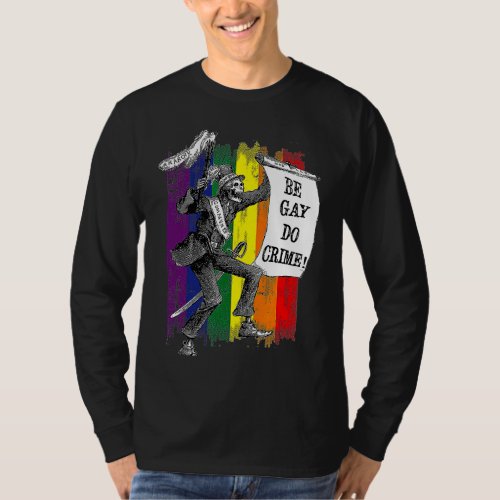 Be Gay Do Crime Skeleton LGBT Pride Rainbow Flag Q T_Shirt